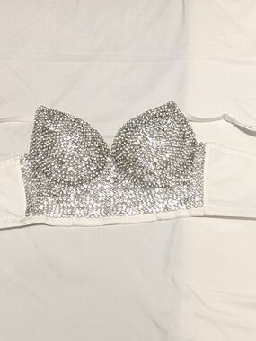 ELLACCI Rhinestone Diamond Bustier Crop Top White Push Up Corset Bra 38C Size M